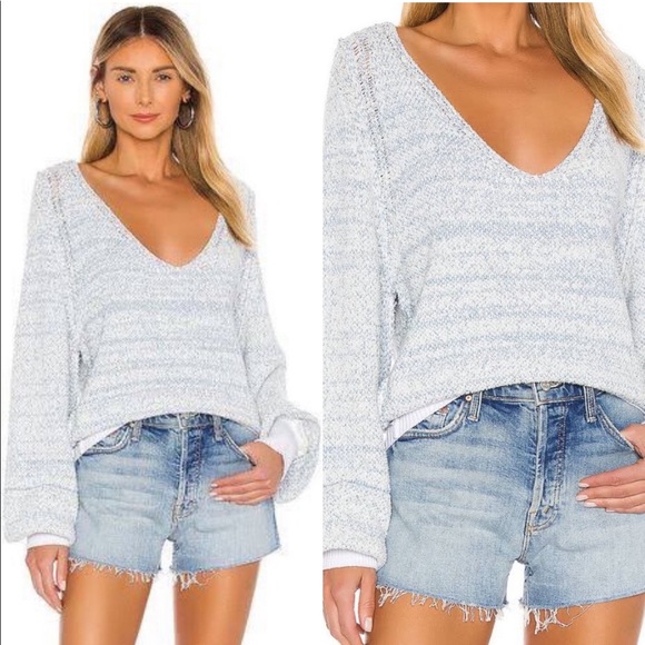 Free People Sweaters - Free People Riptide V-Neck Pullover Sweater Size S/P blue white